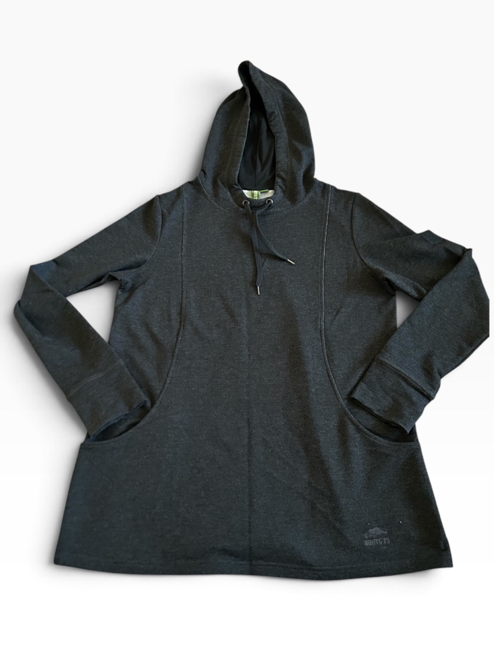 Roots 73 Women's Charcoal Gray Hooded Tunic Sweatshirt Pullover Pockets Size L